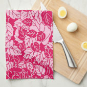 Japans blad Print, Fuchsia and Light Pink Theedoek (Quarter Fold)