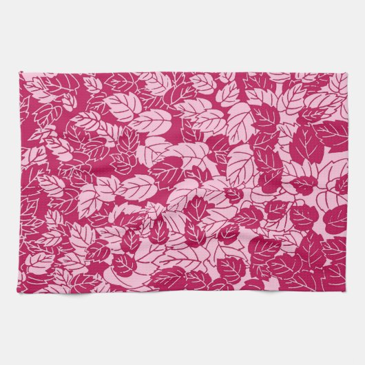 Japans blad Print, Fuchsia and Light Pink Theedoek (Horizontaal)