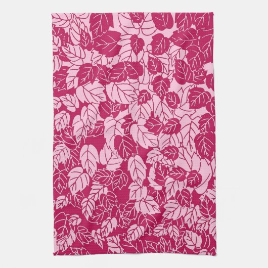 Japans blad Print, Fuchsia and Light Pink Theedoek (Verticaal)