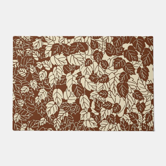 Japans blad Print, Taupe Tan en Beige Deurmat (Voorkant)