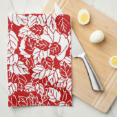 Japans bladeren afdrukken, donkerrood en wit theedoek (Quarter Fold)