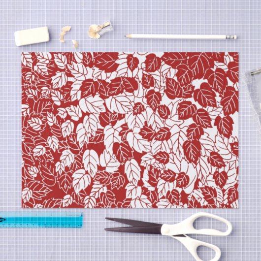 Japans bladeren afdrukken, donkerrood en wit tissuepapier (Craft)