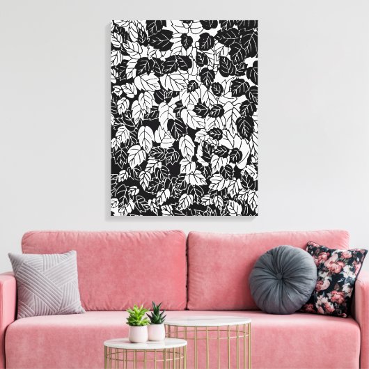 Japans bladeren afdrukken, zwart en wit canvas afdruk (Insitu (Woonkamer))