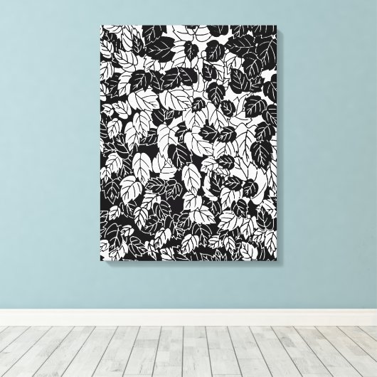 Japans bladeren afdrukken, zwart en wit canvas afdruk (Insitu (Houten vloer))