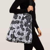 Japans bladeren afdrukken, zwart en wit crossbody tas (Dichtbij)