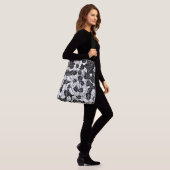 Japans bladeren afdrukken, zwart en wit crossbody tas (Op model)