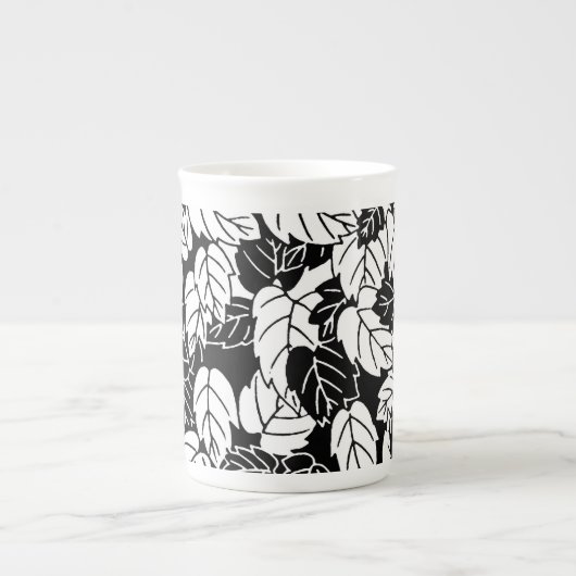 Japans bladeren afdrukken, zwart en wit porselein kop (Voorkant)