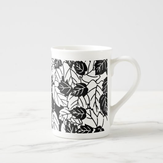 Japans bladeren afdrukken, zwart en wit porselein kop (Rechts)