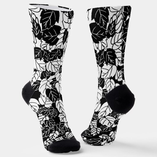 Japans bladeren afdrukken, zwart en wit sokken (Gebogen)