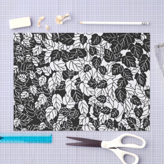 Japans bladeren afdrukken, zwart en wit tissuepapier (Craft)