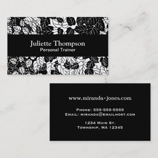 Japans bladeren afdrukken, zwart en wit visitekaartje (Voorkant / Achterkant)