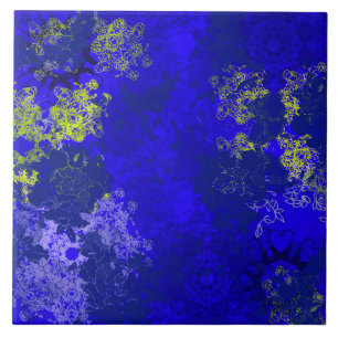 Japans blauw bloempatroon tegeltje