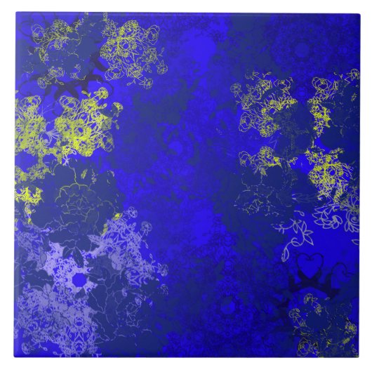 Japans blauw bloempatroon tegeltje (Voorkant)