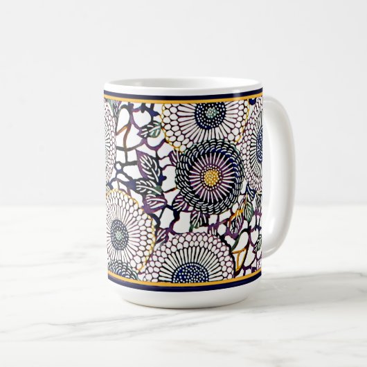 Japans blauw Mums - 11oz koffie-Mok Koffiemok (Voorkant rechts)