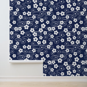 Japans Blauw Sakura Kersenbloesem Bloemen Behang