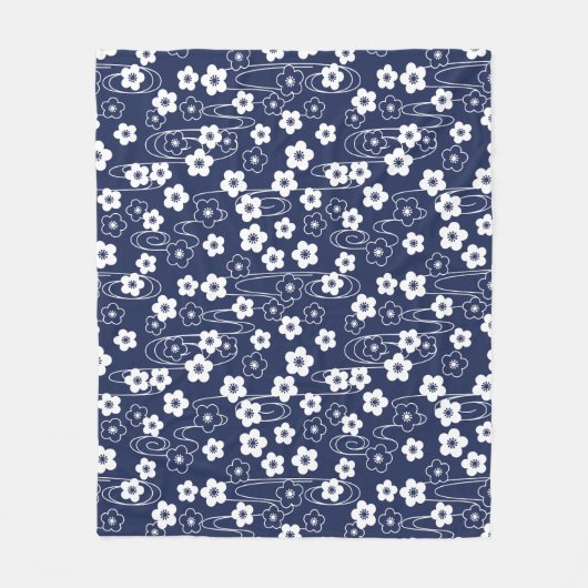 Japans Blauw Sakura Kersenbloesem Bloemen Fleece Deken (Voorkant)