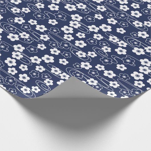 Japans Blauw Sakura Kersenbloesem Bloemen Groot Cadeaupapier (Hoek)