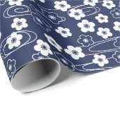 Japans Blauw Sakura Kersenbloesem Bloemen Groot Cadeaupapier (Rol Hoek)