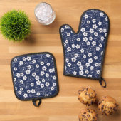 Japans Blauw Sakura Kersenbloesem Bloemen Ovenwant & Pannenlap Set (Top down)