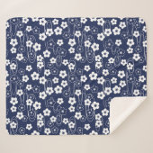 Japans Blauw Sakura Kersenbloesem Bloemen Sherpa Deken (Voorkant (horizontaal))