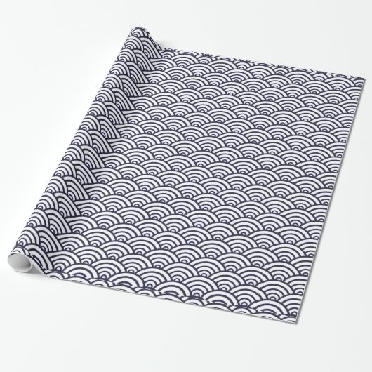 Japans blauw Waves Seigaiha Zee Cadeaupapier (Uitgerold)