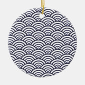 Japans blauw Waves Seigaiha Zee Keramisch Ornament (Voorkant)