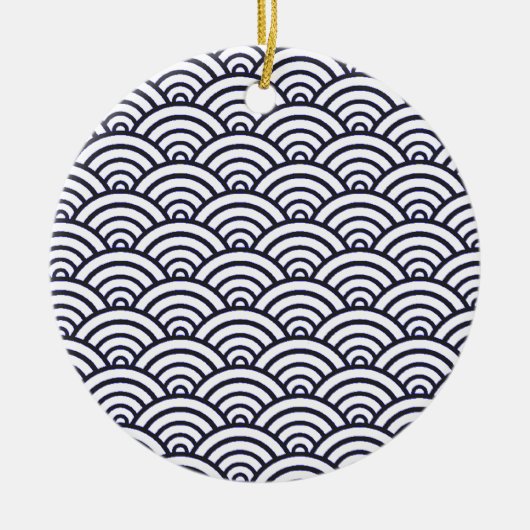 Japans blauw Waves Seigaiha Zee Keramisch Ornament (Voorkant)