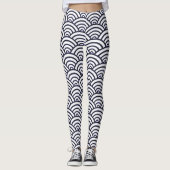 Japans blauw Waves Seigaiha Zee Leggings (Voorkant)