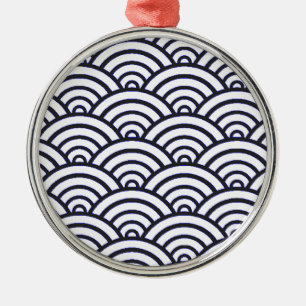 Japans blauw Waves Seigaiha Zee Metalen Ornament