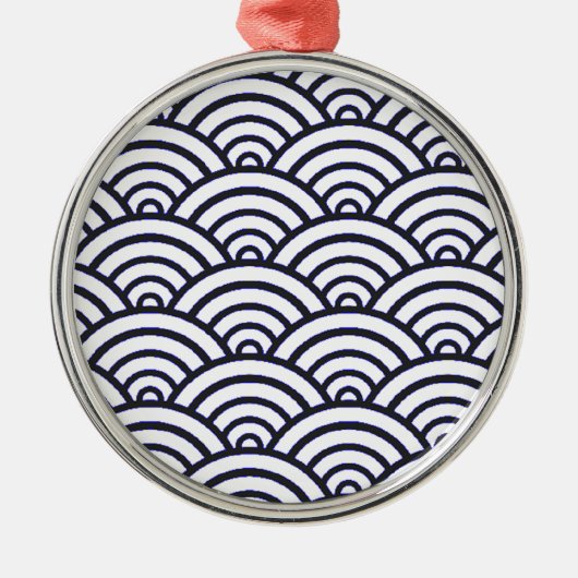 Japans blauw Waves Seigaiha Zee Metalen Ornament (Voorkant)