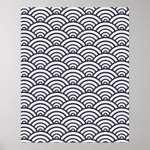 Japans blauw Waves Seigaiha Zee Poster