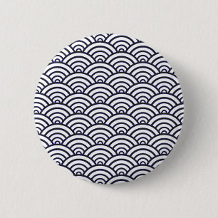 Japans blauw Waves Seigaiha Zee Ronde Button 5,7 Cm