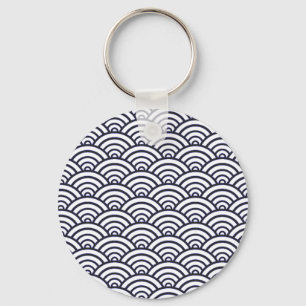 Japans blauw Waves Seigaiha Zee Sleutelhanger