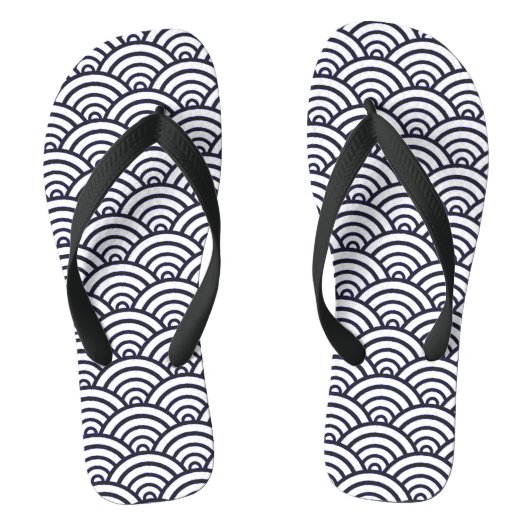 Japans blauw Waves Seigaiha Zee Teenslippers (Voetbed)