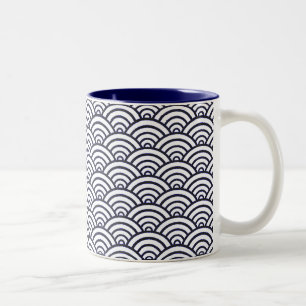 Japans blauw Waves Seigaiha Zee Tweekleurige Koffiemok