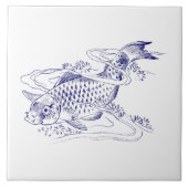  Japans Blauw & Wit Koi Vis Tegeltje (Voorkant)