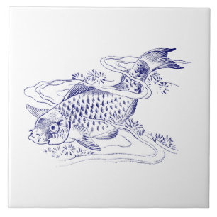 Japans Blauw & Wit Koi Vis Tegeltje