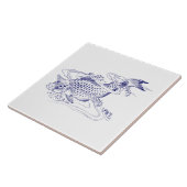  Japans Blauw & Wit Koi Vis Tegeltje (Zijkant)