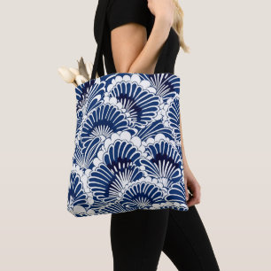 Japans blauw-wit lotusbloempatroon Tote Bag