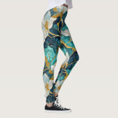 Japans Bloemen Blauwgroen Blauw Goud Leggings (Rechts)