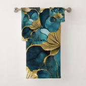 Japans Bloemen Blauwgroen Goud Bad Handdoek (Insitu)