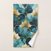 Japans Bloemen Blauwgroen Goud Bad Handdoek (Handdoek)