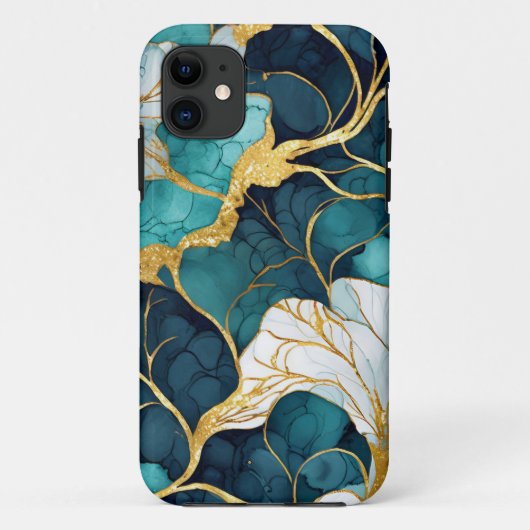 Japans Bloemen Blauwgroen Goud Case-Mate iPhone Case (Achterkant)