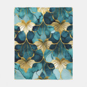 Japans Bloemen Blauwgroen Goud Fleece Deken (Voorkant)