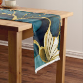 Japans Bloemen Blauwgroen Goud Korte Tafelloper (Voorbeeld)