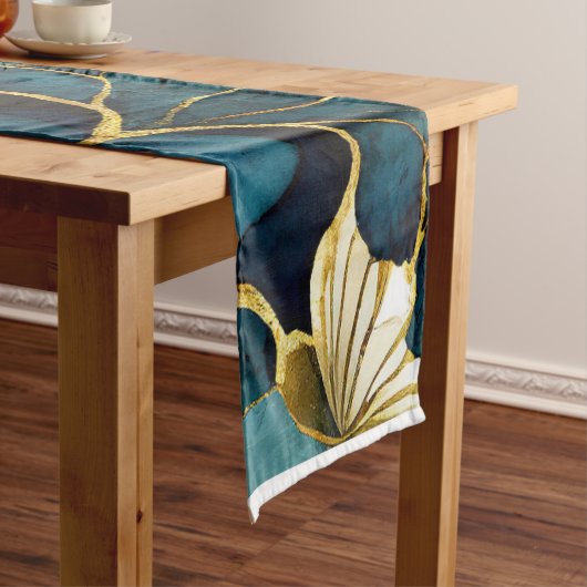 Japans Bloemen Blauwgroen Goud Korte Tafelloper (Voorbeeld)