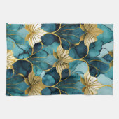 Japans Bloemen Blauwgroen Goud Theedoek (Horizontaal)