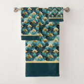 Japans Bloemen Blauwgroen Gouden Badhanddoek Set Bad Handdoek (Insitu)