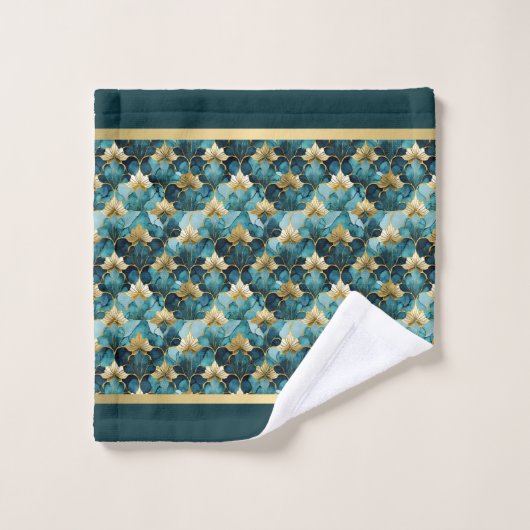 Japans Bloemen Blauwgroen Gouden Badhanddoek Set Bad Handdoek (Wasdoekje)