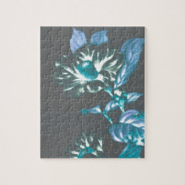 Japans Bloemen Blauwgroen Taupe Grijs Legpuzzel